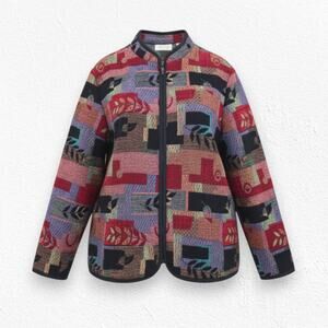 Y2K Studio Works Woman Tapestry Patchwork Zip Jacket Multicolor Artwear Size 1X
